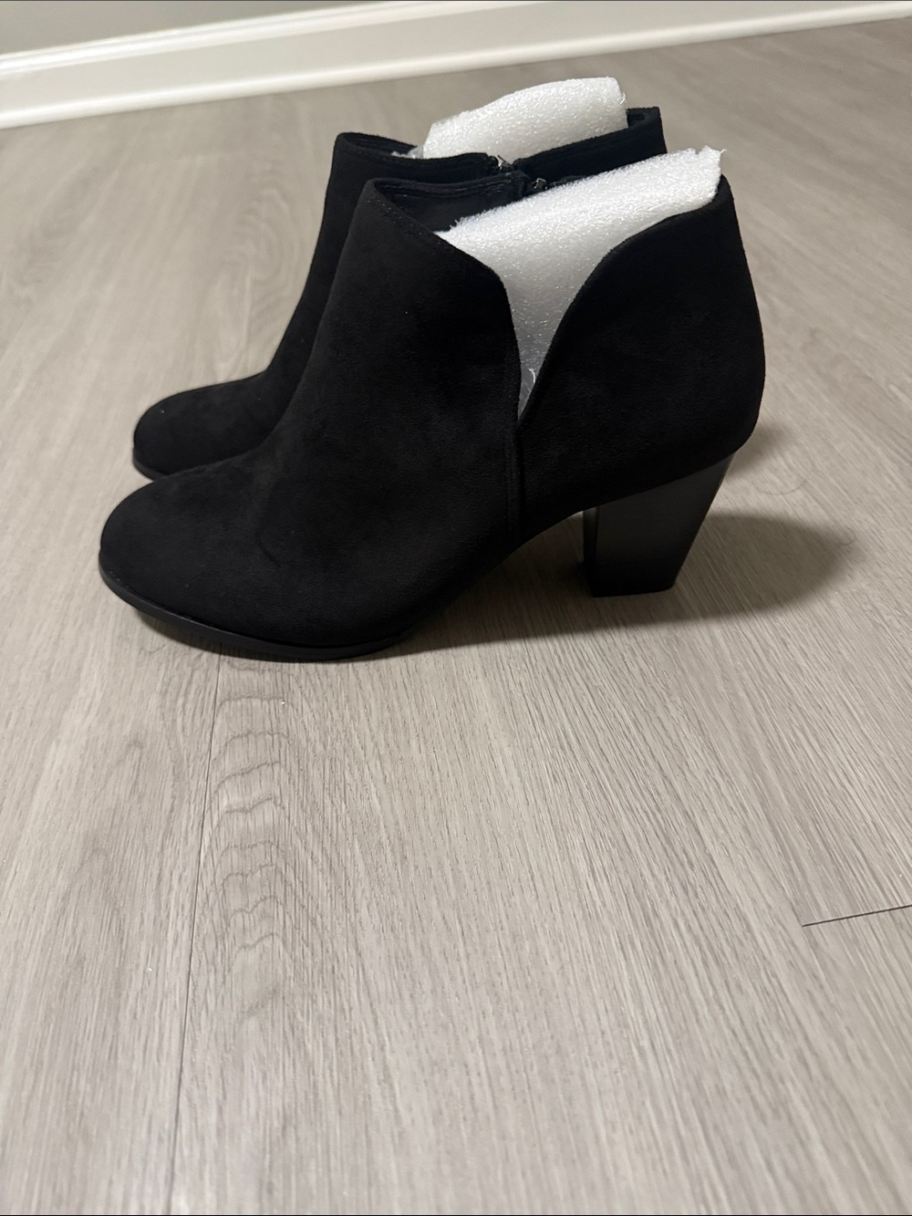 Women's Black Suede Ankle Booties with Block Heel
